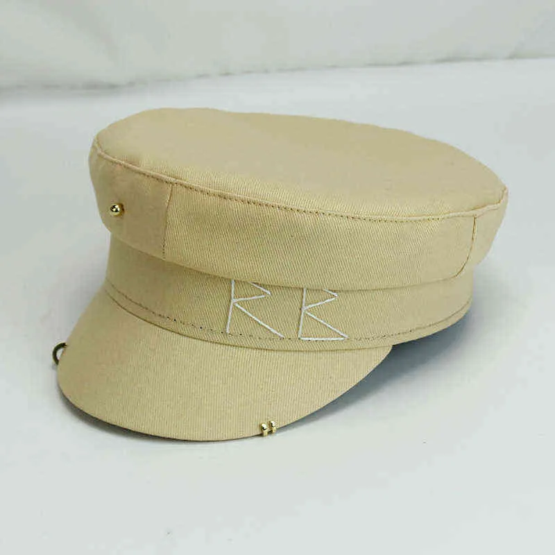 간단한 자수 rb 모자 여성 남성 스트리트 패션 스타일 sboy 모자 블랙 베레모 플랫 탑 캡 드롭 선박 모자 211227
