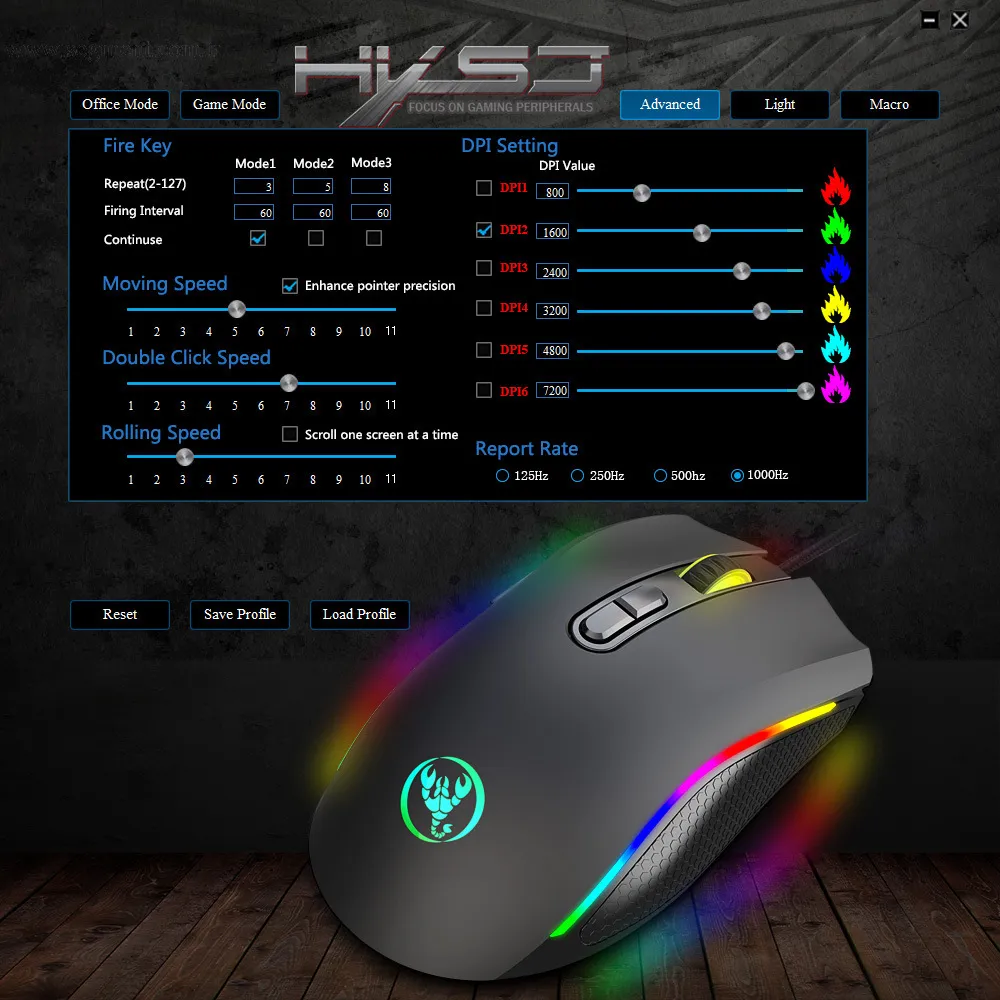 Hongsund nova programação macro rgb 7200dpi luminoso jogo elétrico cabo de corrida 6 dpi arquivo ajustável gaming mouse