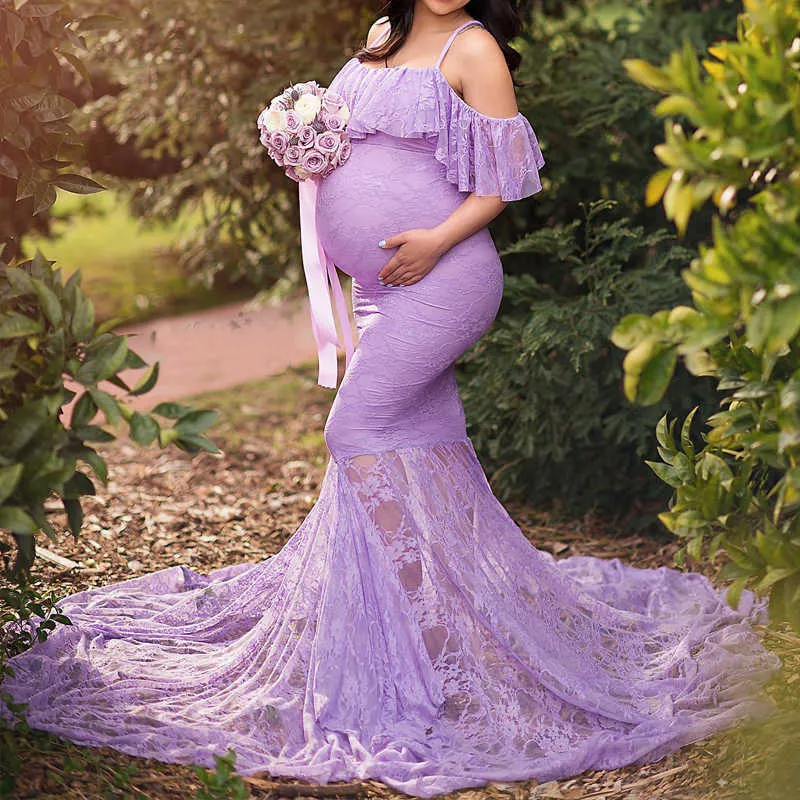 Vestidos de maternidade do verão de laço para fotos tiro robe 2021 Sexy vestido longo para vestido de mulher grávida vestido de gravidez photoshoot x0902