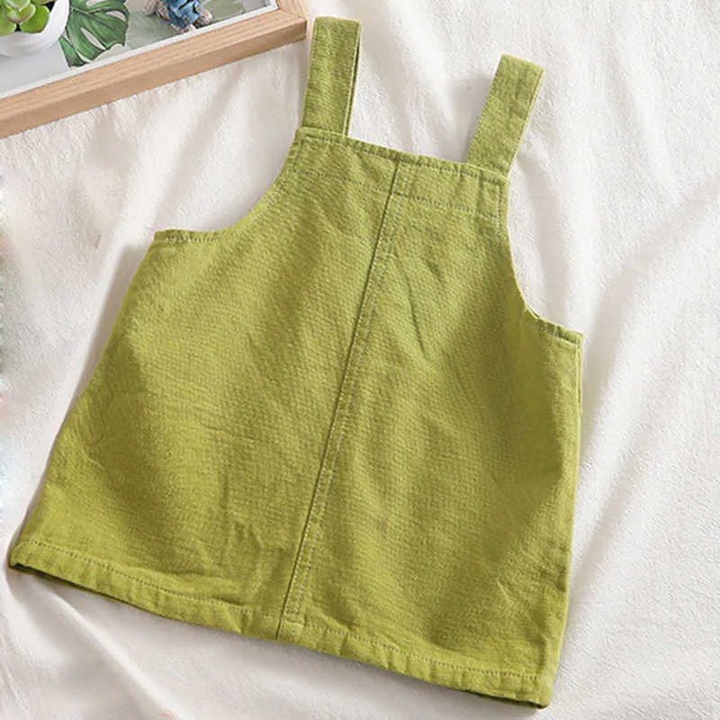 Girls Dress Summer Girl Mini Retro Cute Suspenders Solid Overalls 210611