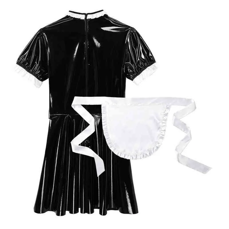 Męska męska Sissy Maid Sukienka Cosplay Cosplay OWARY KRÓTKA SKRÓTKA PUPK METLOOK LATEX SERVANT MUNOLOM ZABIERANY Z FARTUMONEM 2112238290809