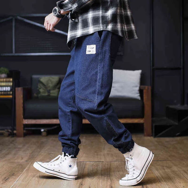 Plus storlek jeans män lösa joggare streetwear harem jeans lastbyxor ankel längd denim byxor 211206