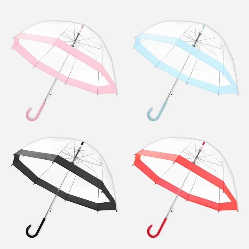 شفافة طويلة مقبض مظلة المطر فائقة النور النساء الاطفال أنثى مظلات 54DC 210320