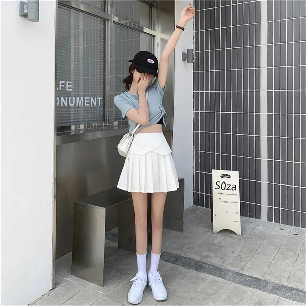 High Waist Pleated Skirt Summer Women'S Black White Short Skirts Vintage Office Ladies Fashion Sweet Girls Slim A-Line Mini Skir 210619