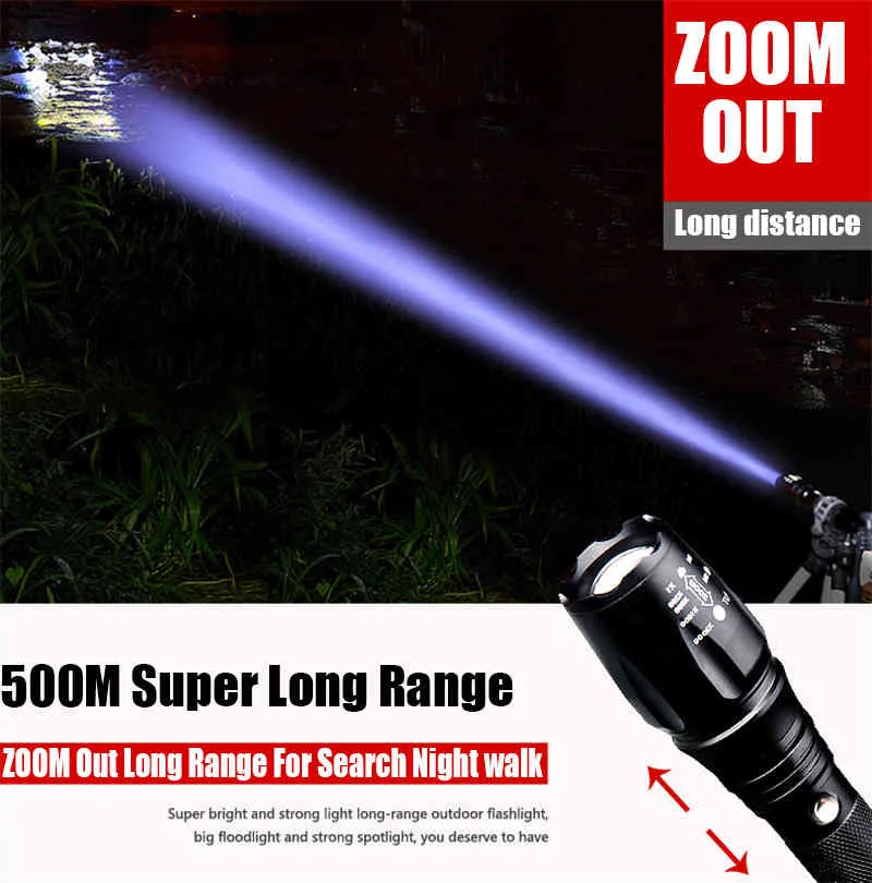 2021 최신 100000 루멘 가장 강력한 LED 손전등 줌 5 모드 토치 전술 손전등 충전식 핸드 램프 사냥 2