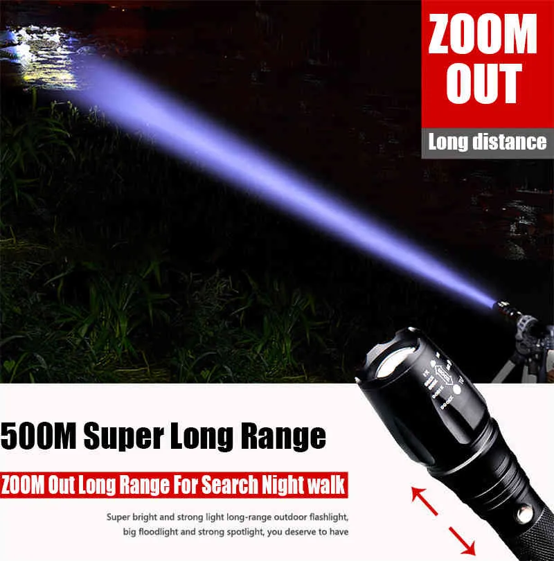 2021 La plus récente lampe de poche LED la plus puissante de 100 000 lumens Zoom 5 modes Torche Lampe de poche tactique Lampe à main rechargeable pour la chasse 25011890