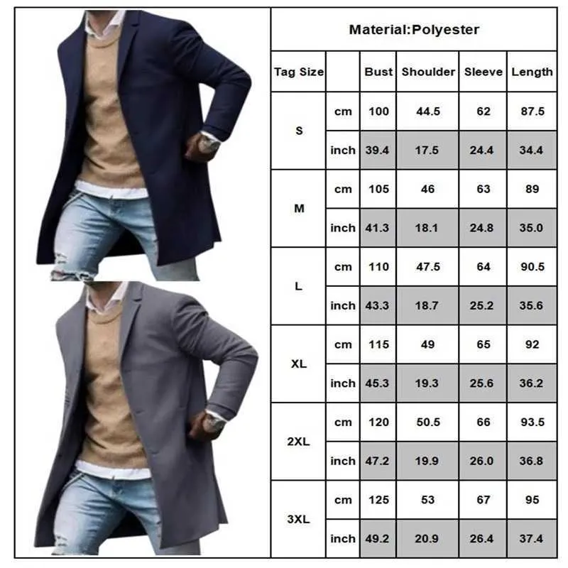 Männer Business Mantel Frühling Herbst Männer Graben Mäntel Überlegene Qualität Tasten Männliche Mode Oberbekleidung Jacken Windjacke Plus Größe 211011