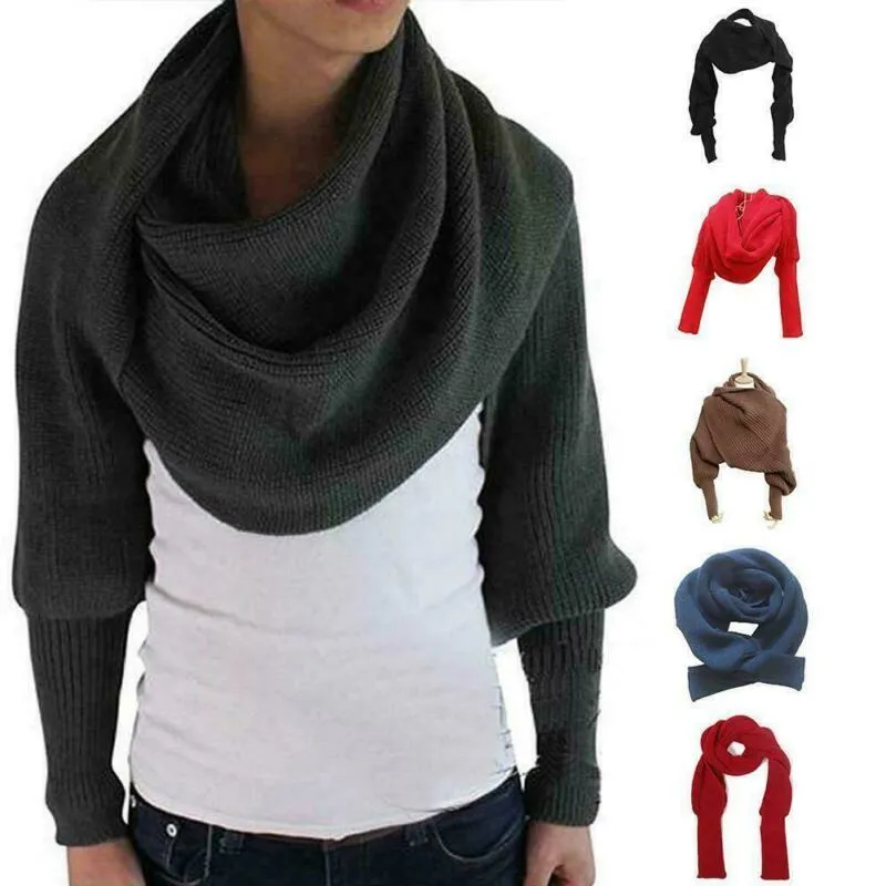 Halsdukar mode kvinnor dam stickad tröja toppar halsduk med ärm wrap vinter varmt sjal svart beige green red291q