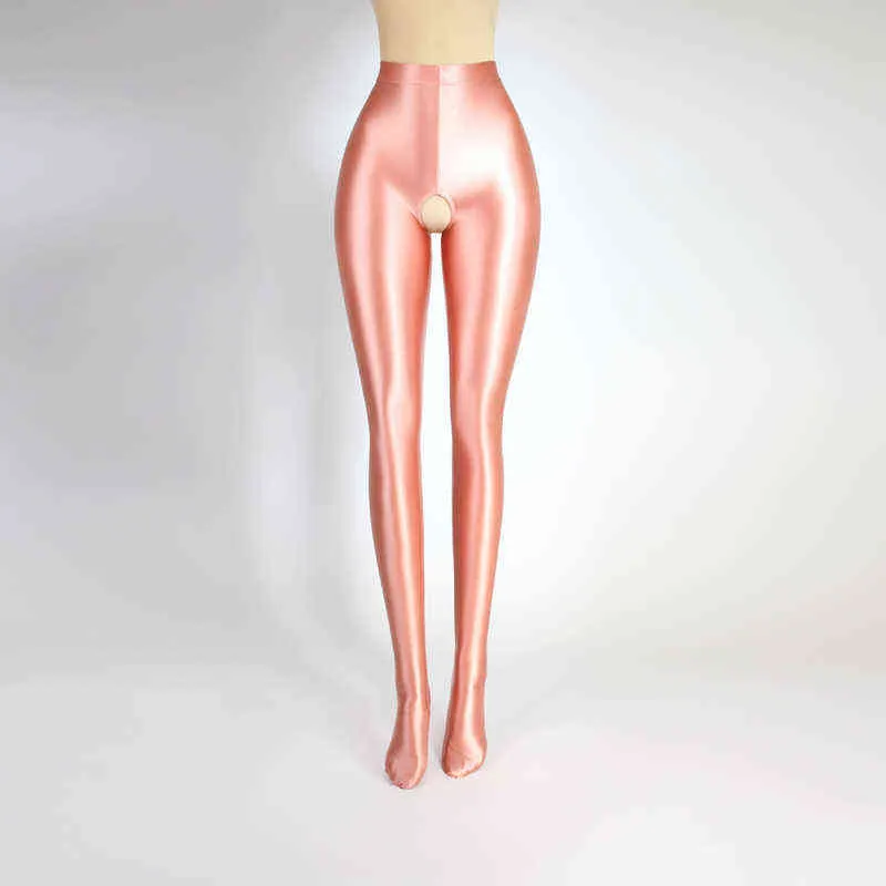 New Sexy Women yoga pants Plus Size Oily Tights Open Crotch Pantyhose Wetlook High Waist Capris Smooth hiny Glossy Leggings H1221