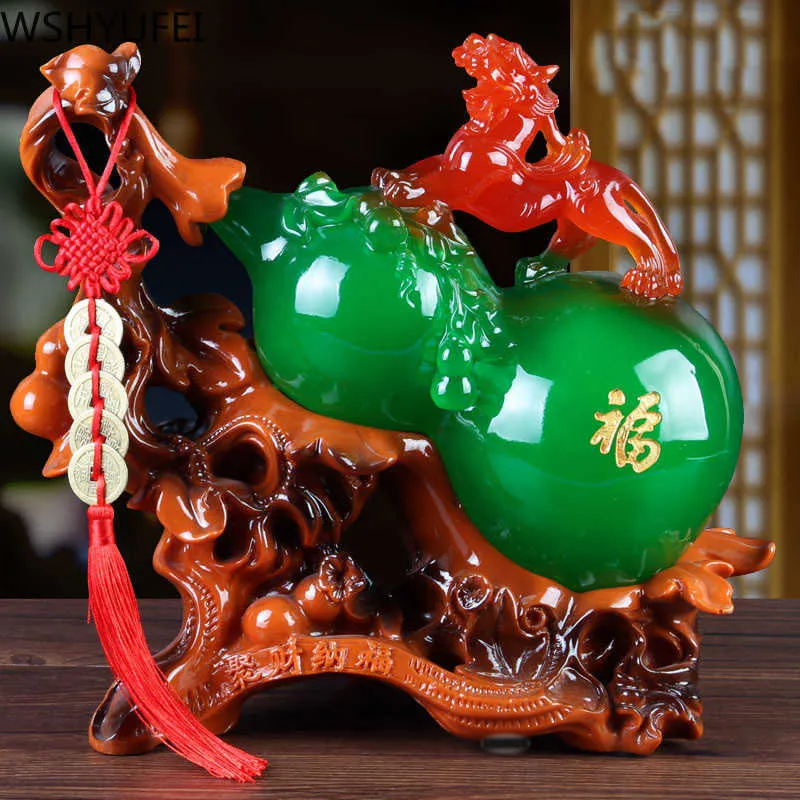 Lucky Fortune Feng Shui Gourd تمثال الحلي راتنجات النحت الحرف اليدوية للديكور المنزل هدايا الزفاف Housewarming 210811