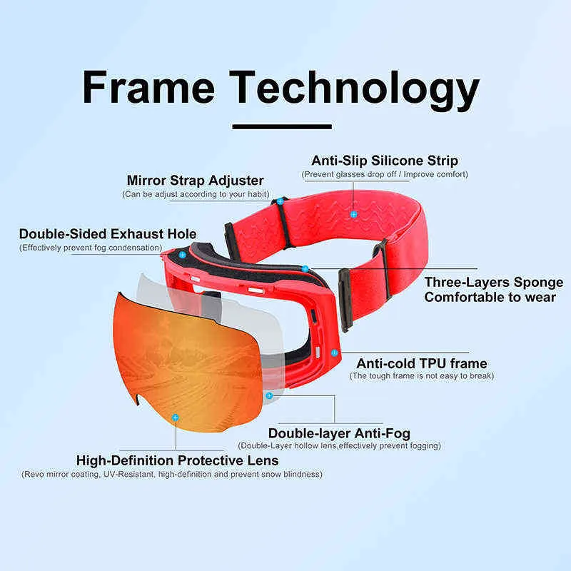 Óculos de esqui PHMAX masculino magnético inverno antiembaçante óculos de snowboard óculos esqui proteção UV400 camada dupla óculos máscara de esqui 220110