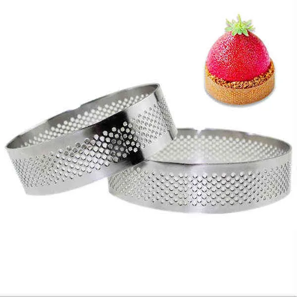 Circulaire En Acier Inoxydable Tarte Anneau Tour Tarte Gâteau Moule Outils De Cuisson Perforé Gâteau Mousse Anneau, 8 cm 211110