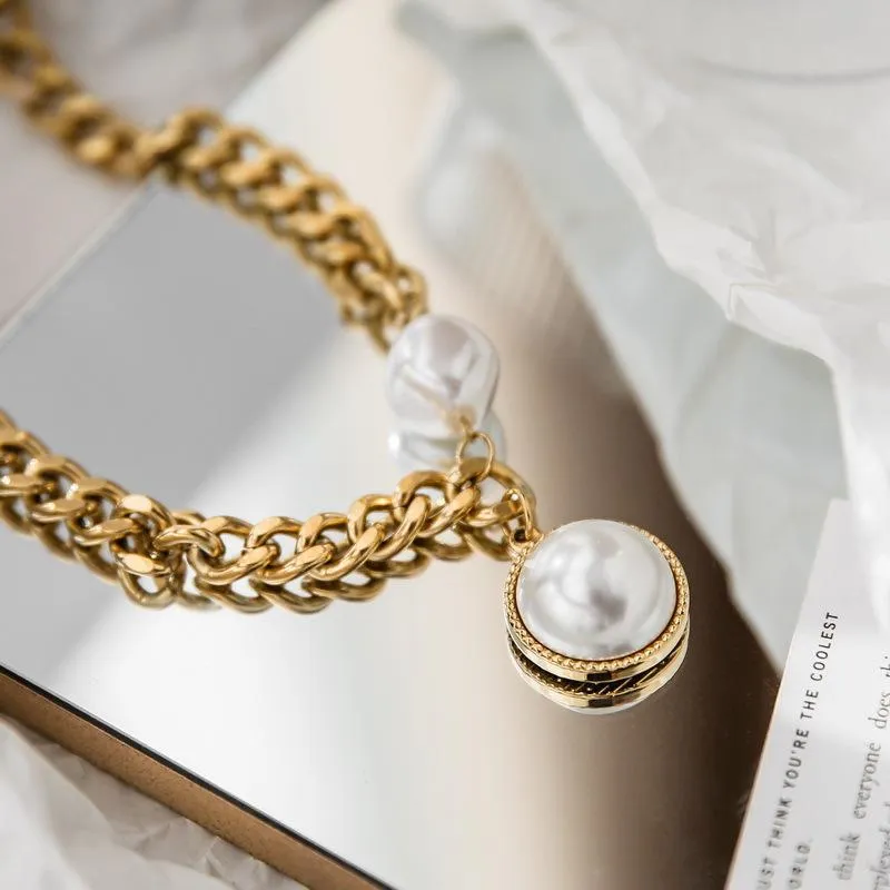 Colliers pendants exagérés or épais chaîne grand collier de perle à la mode