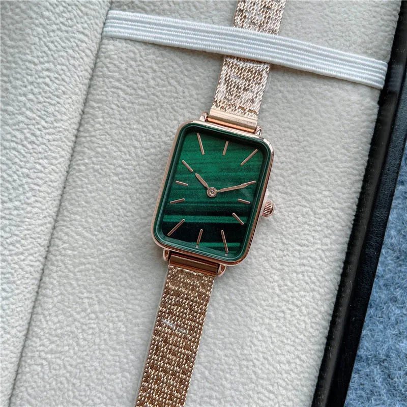 Marca relógio feminino feminino estilo retângulo metal aço pulseira quartzo relógios de pulso Dan03
