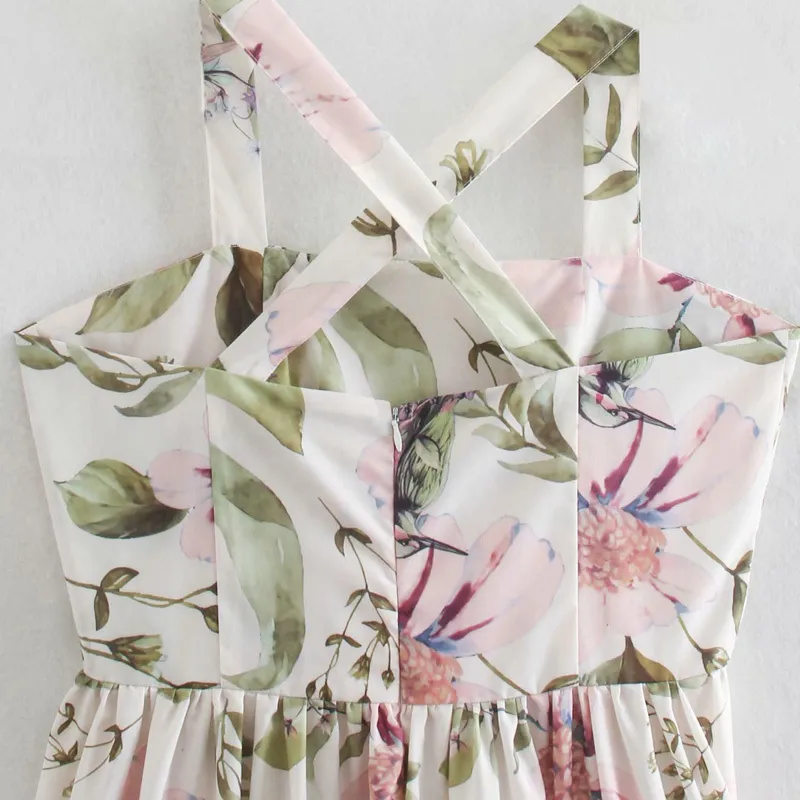 女性夏のボヘミアのドレスノースリーブ花柄スプライスされた甘い女性のファッションエレガントなAラインのドレス服服210513