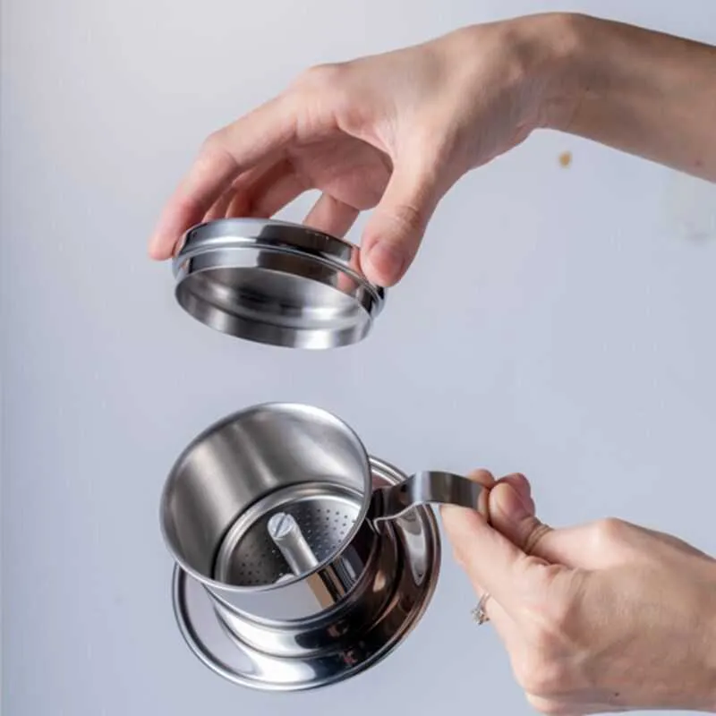 コーヒードリップフィルターカップのステンレス鋼の鍋の携帯用再利用可能なペーパーなしのオフィスの家の屋外の使用211008