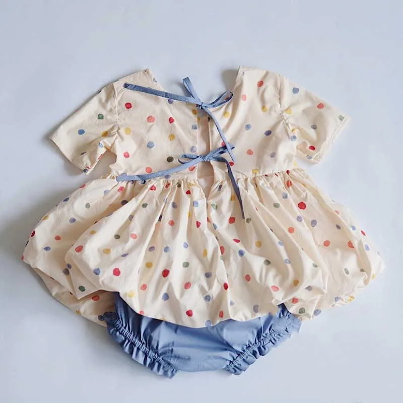Summer Kids Girls 2-pcs Sets Colour Dot Dress + Shorts Cute Style Children Fashion Outfits E1042 210610