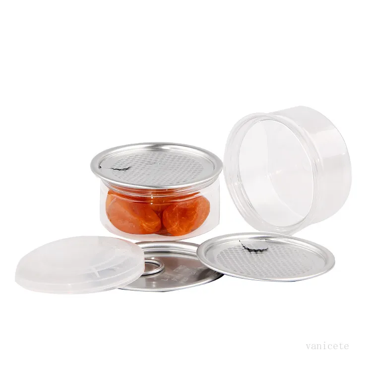 Bouteilles de stockage Pot en plastique transparent PET avec couvercle en métal étain hermétique Peut tirer anneau maison Concentré Conteneur alimentaire Herb T2I51782