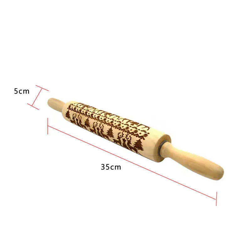 Christmas Elk Rolamento De Madeira Embossing Biscoitos Biscoitos Biscoito Biscoito Fondant Massa de Bolo Gravado Roller Rena Snowflake 211008