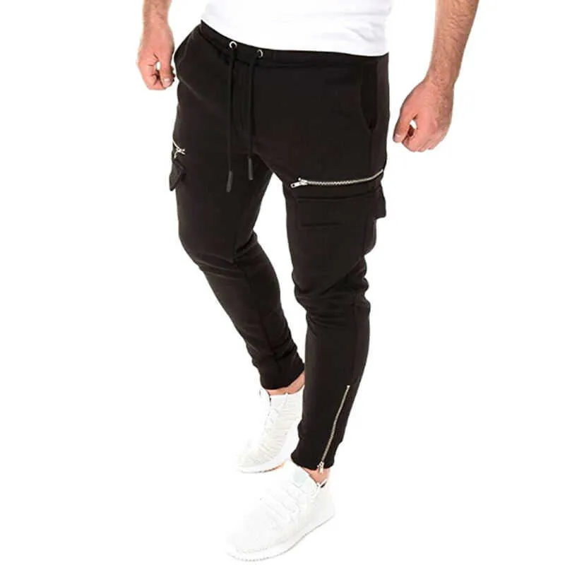 ركض للرجال الركض السراويل sweatpants عصري zip up جيوب عارضة سليم صالح بنطلون طويل الرياضة 210715