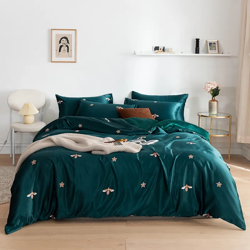 Nordic Wash Ice Fabric Floral Bedding Set Duvet Cover Queen King 220x240 Bedclothes Bed Sheet Linens 150 Comfortable