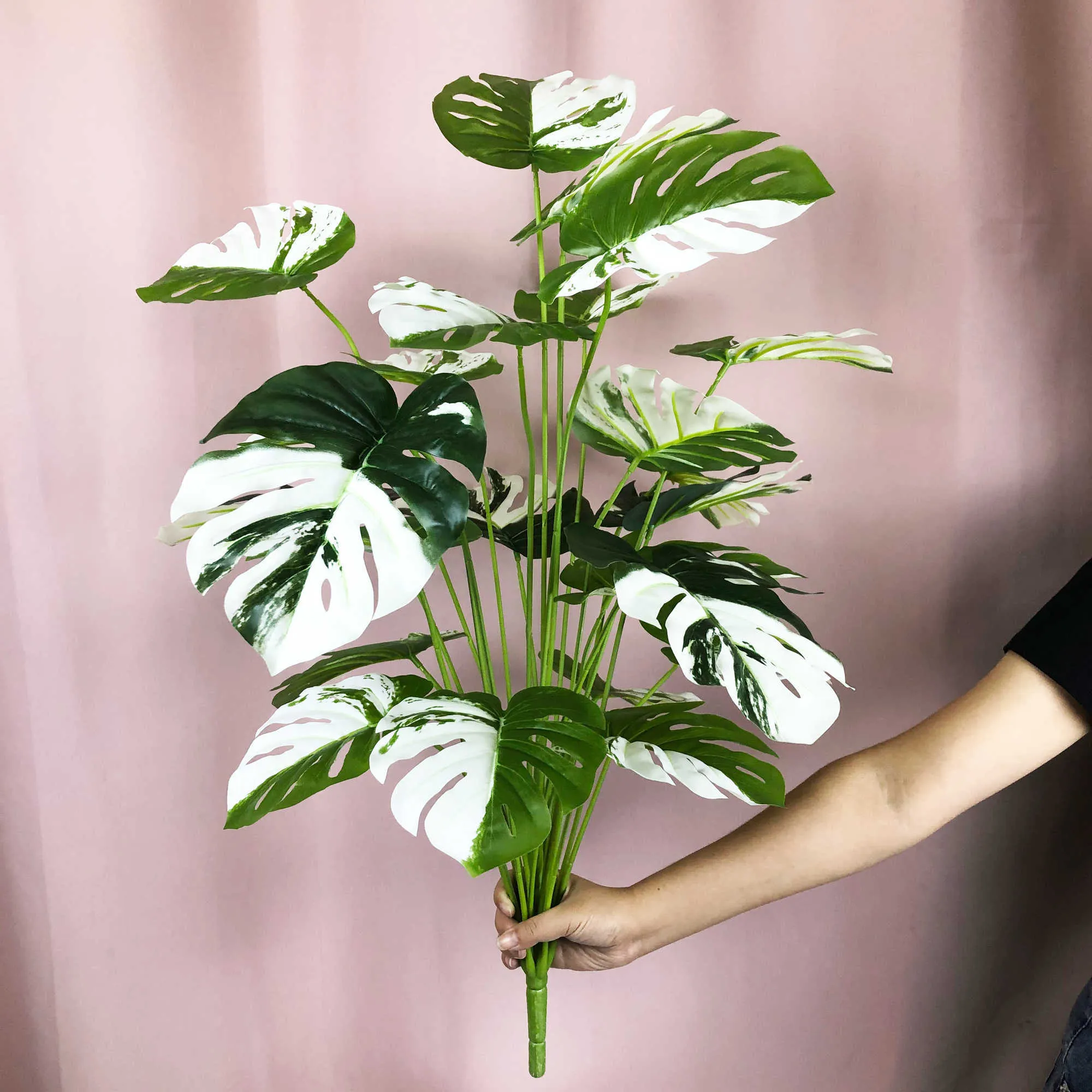 75cm 24 잎 인공 몬스터라 대형 열대 식물 진짜 터치 팜 잎 가짜 플라스틱 거북이 홈 오피스 장식 2106302N