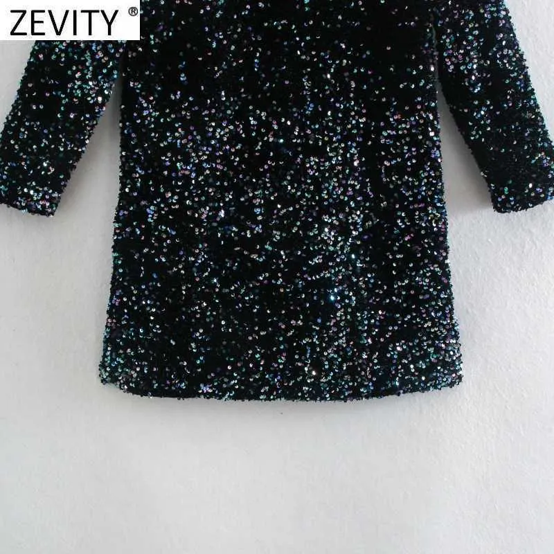 Zevenity Dames High Street O Hals Sequin Mini Jurk Femme Chic Casual Slanke Vestido Dames Streetwear Party Clothes DS4898 210603