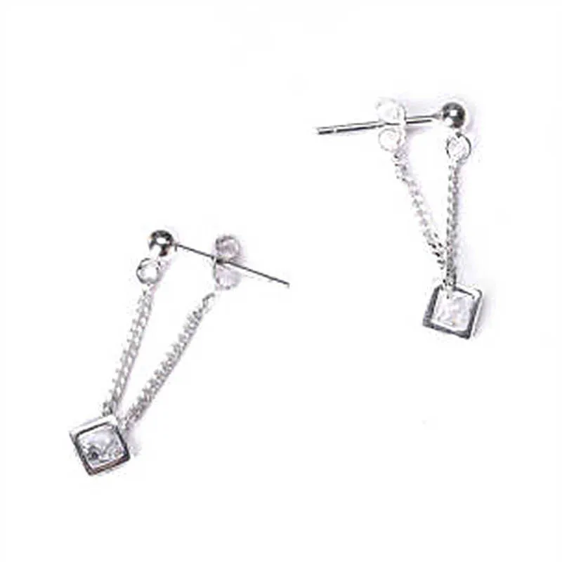 Womens Earrings Dangle crystal silver plated simple hollow cubic zircon flash diamond cube back hanging drop style