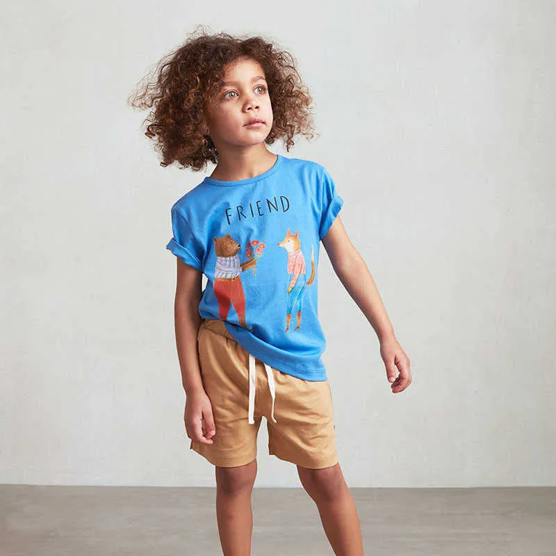 Oeuf toddler tjejer och pojkar kortärmad t-shirt roligt djur mönster tecknade toppar barn märke mode kläder 210619