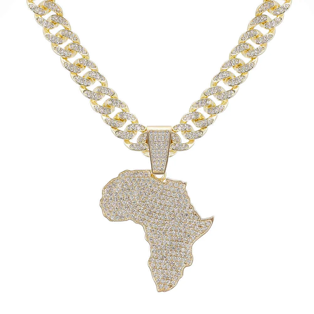 Mode Cristal Afrique Carte Pendentif Collier Pour Femmes Hommes Hip Hop Accessoires Bijoux Collier Ras Du Cou Cubain Lien Chaîne Cadeau 2103247r