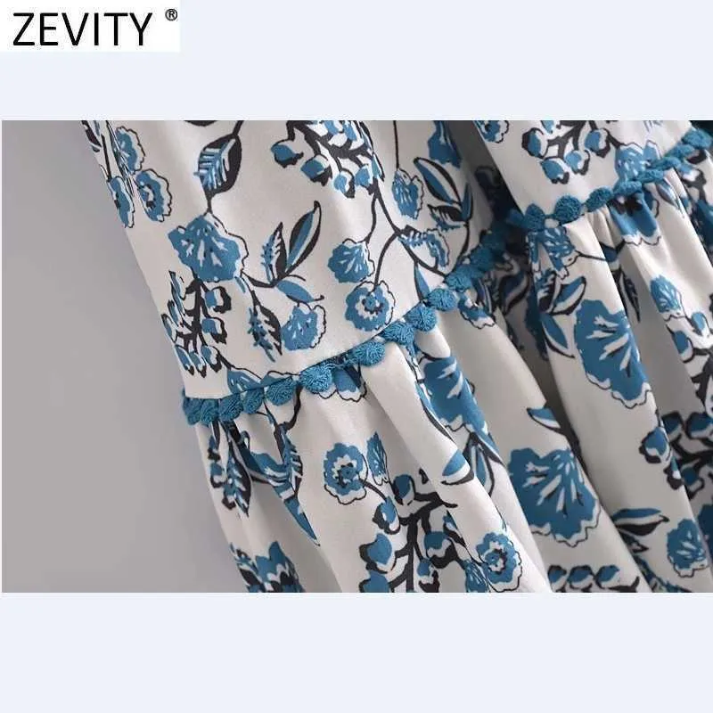 Zevity Women Fashion Floral Print Lace Crochet Stitching Midi Skirt Faldas Mujer Kvinna Elastisk Hög midja Boho QUN786 210621