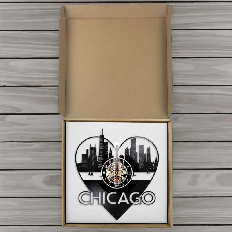 Duvar Saatleri Chicago Skyline Cityscape Kayıt Saat ABD Seyahat Eşyası Şehir Mimarlık Sanat Ev Dekor2774