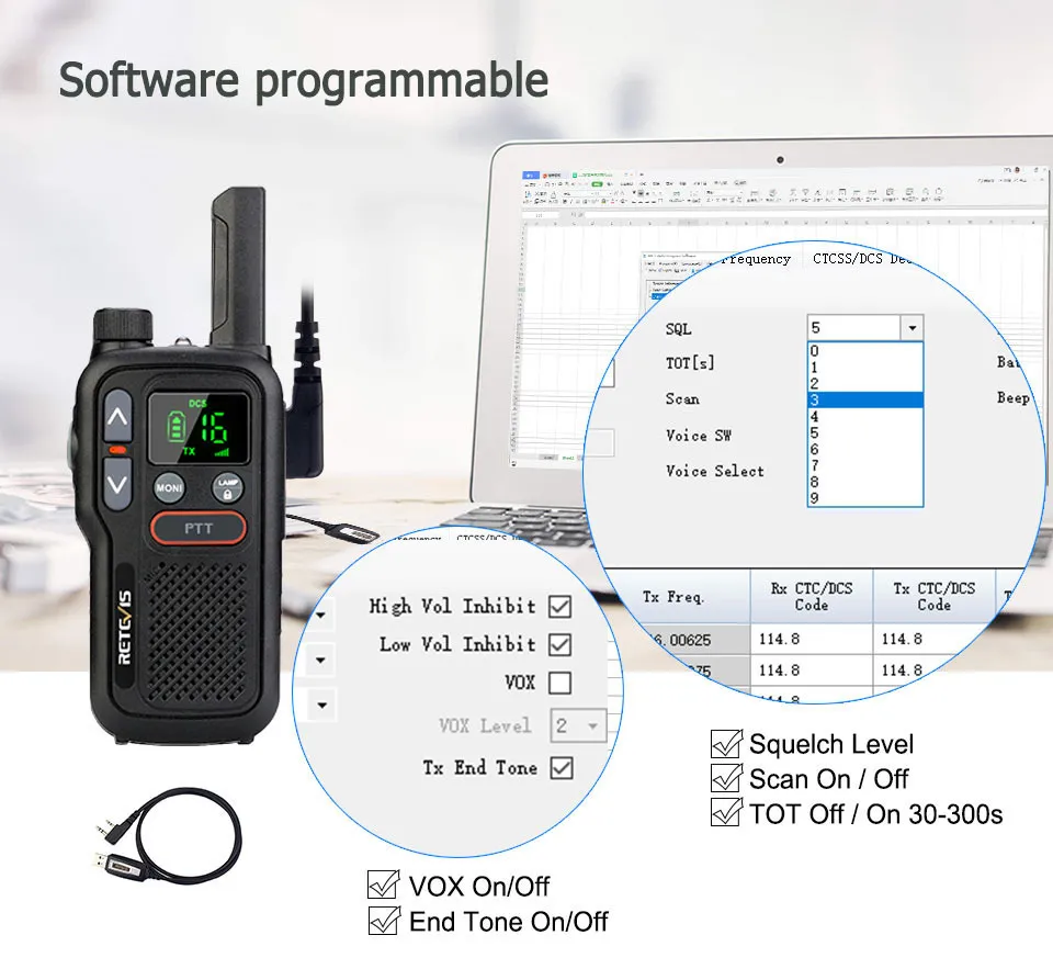 Retevis RB618 Mini Talkie Walkie Talkies Walkies Rechargeables 1 ou PTT PMR446 Longue Portée Portable Radio Bidirectionnelle Chasse