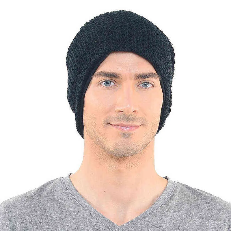 Herren Slouchy Long Beanie Strickmütze für Sommer Winter Oversize schwarz Y21111