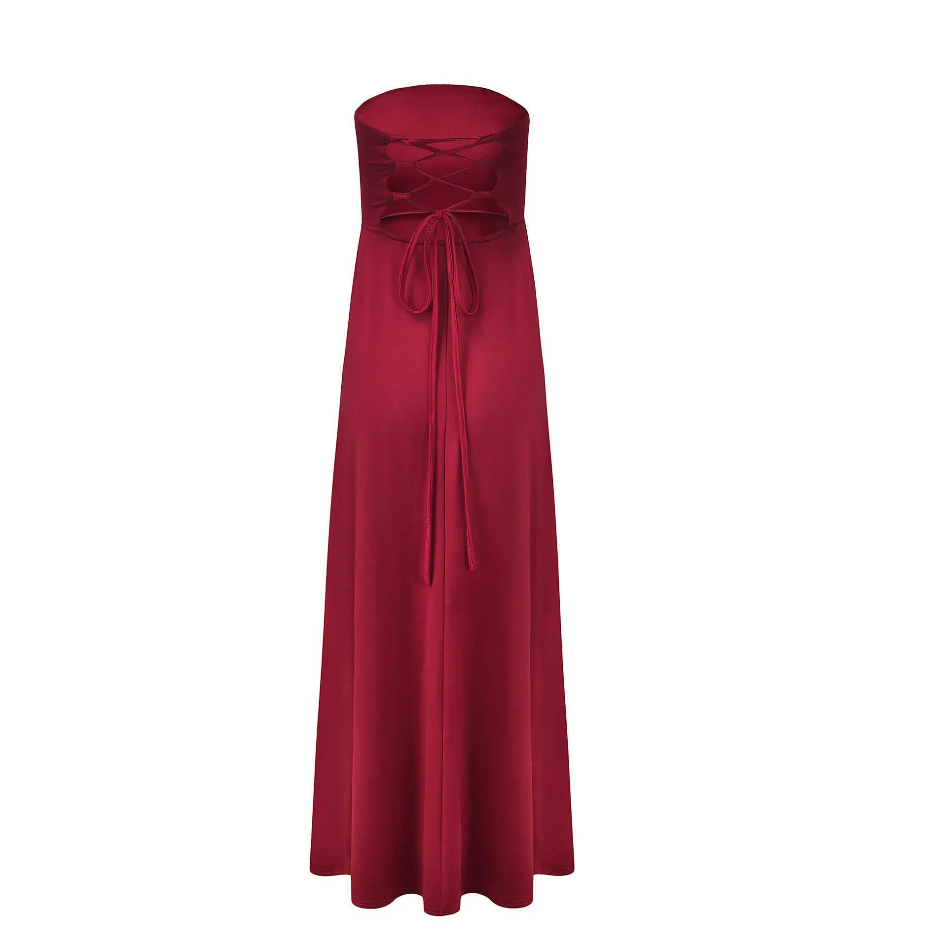 Leviorortin Różowy ślub Długie impreza Dress Back Crossing Bandaż Bez Rękawów Kobiet Tube Top Dress Suknia Wieczorowa Czarny / Red 210527