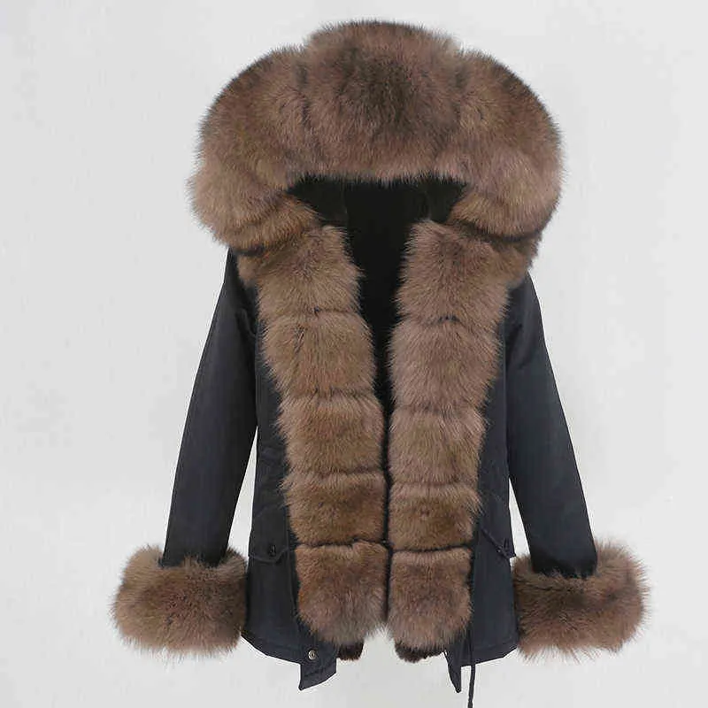 OFTBUY imperméable court Parka veste d'hiver femmes manteau de fourrure véritable col naturel capuche chaud Streetwear détachable 211220