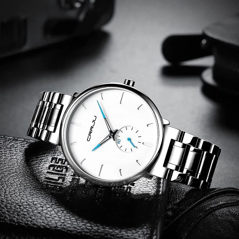 Relógios masculinos ultra-fino minimalista à prova dwaterproof água-moda relógio de pulso para homem unissex vestido com banda de aço inoxidável-preto hands299m