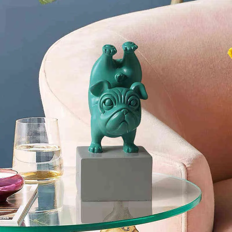 Żywica Streszczenie jogi buldog figurka figurka statuetka rzeźba statua zwierząt stacjonarna rzemiosła domowa ozdoby salonu dekoracja H116972219