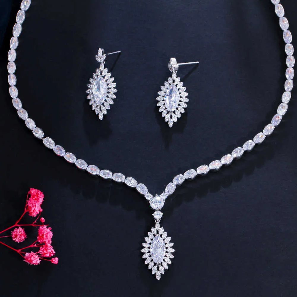 CWWZircons Shiny African Dubai Cubic Zirconia Bridal Wedding Necklace Luxury Jewelry Sets for Brides Dress Accessories T559 H1022