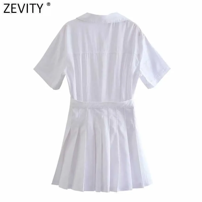 Zeefity vrouwen mode zoom geplooid patchwork wit pantsand stijl mini-jurk vrouwelijke korte mouw rug rits chic vestido ds8306 210603