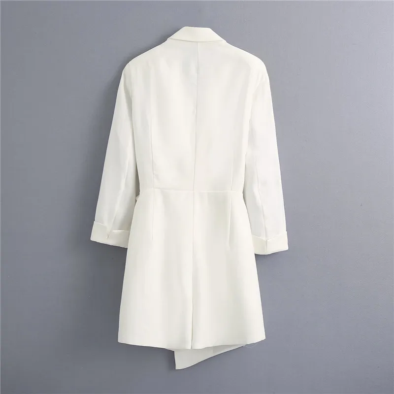 Femmes Blanc Chic Bureau Porter Blazer Style Combishorts Mode Col V Manches Longues Avec Ceinture Femme Combinaisons Courtes 210430