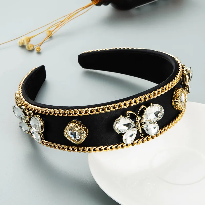 Designer Luxus Retro Kette Schmetterling Strass Barock Haarband Glas Sonte Stirnband für Frauen Mädchen Haar Zubehör