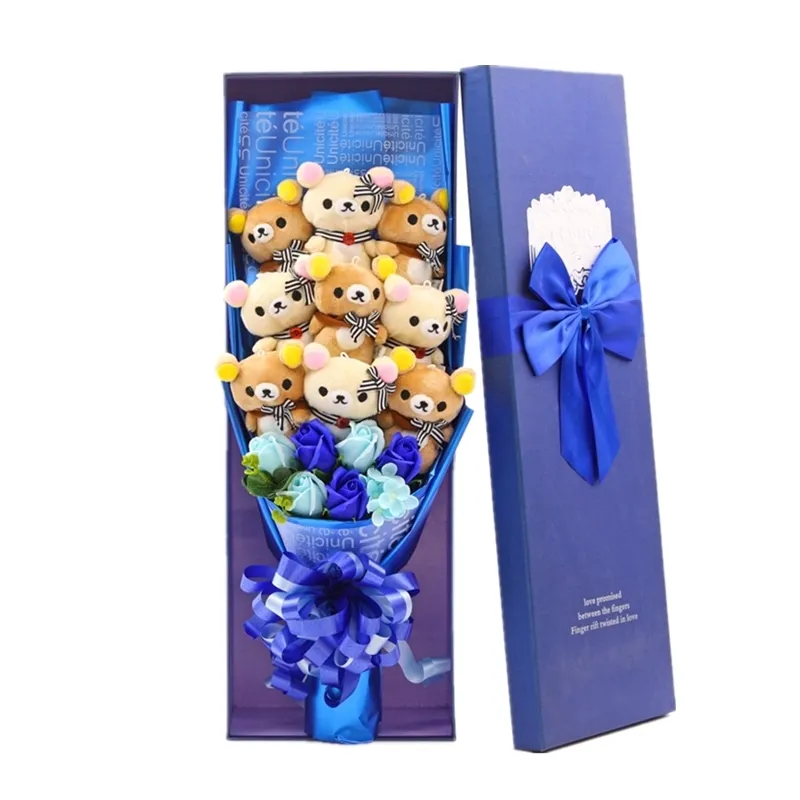 Sevimli Teddy Bear Dolması Hayvan Peluş Oyuncak Lover Rilakkuma Ayı Çiçek Buket Hediye Kutusu Doğum Günü Sevgililer Günü Noel Hediyeleri 220304