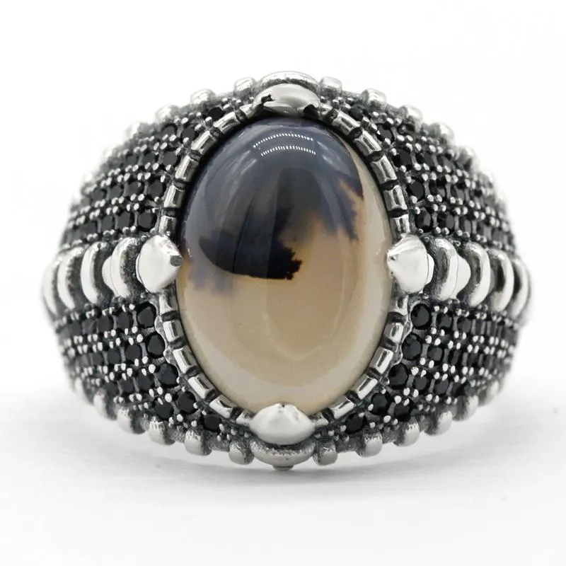 Sterling Silver Ring voor mannen Natural Onyx Stone Jewelry Fashion Vintage Gift AQEQ Mens Accessories Rings Turkse stijl Cluster2673