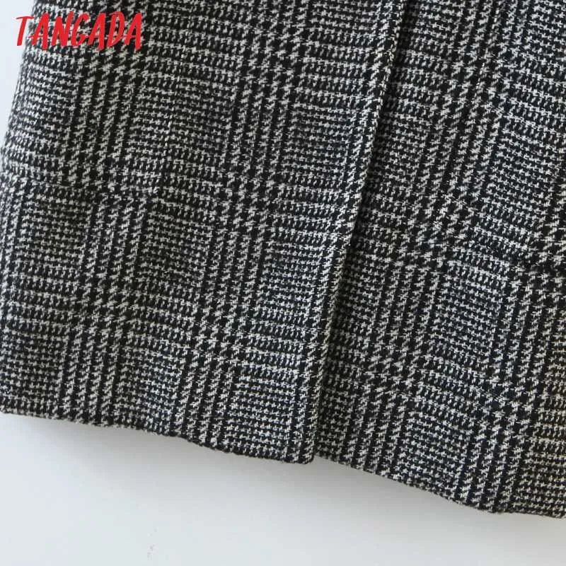 Tangada Femmes Plaid Modèle Long Gilet Manteau avec ceinture Bureau Dames Gilet sans manches Blazer Haut élégant 3Z42 210609