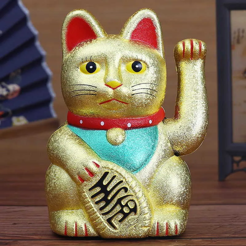 Kinesisk feng shui vinkoning katt rikedom vit viftande förmögenhet lycklig 6 kvot guld silver gåva för lycka kitty dekor 2110217614815