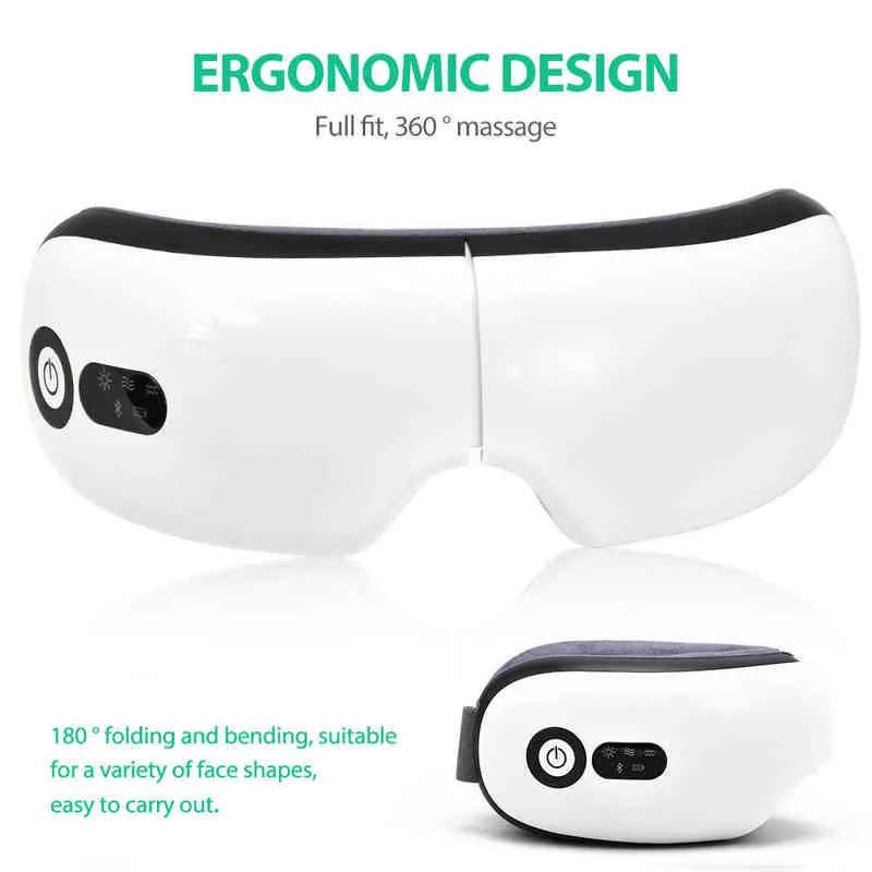 Smart Airbag Vibration Eye Massager Care Instrument Compress Support Bluetooth Fatigue Massage Glasses 220208