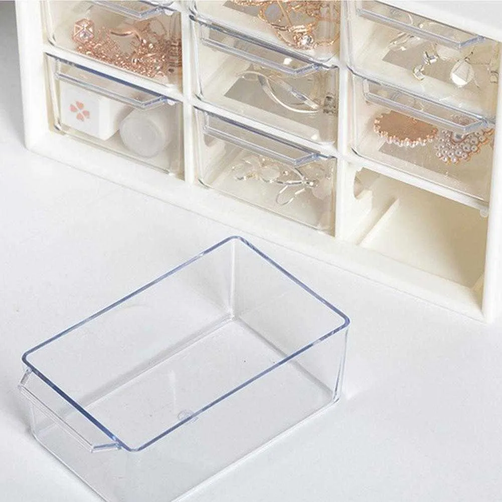 9 Grids Desktop Storage Box Collapsible Plastic Container Jewelry Drawer Pearl Beads Cosmetic Earrings Organizer 210922