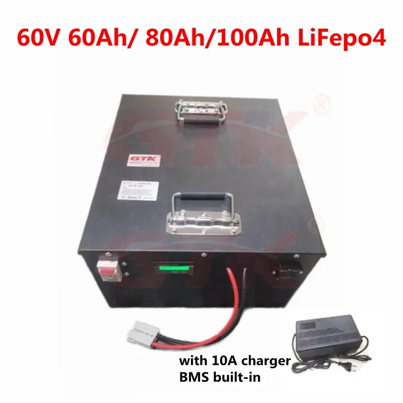60V 60AH 80AH 100AH LIFEPO4リチウムバテトリー6000Wモーターサイクルスクーターエレクトリックリックショー鉛酸交換 +10A充電器