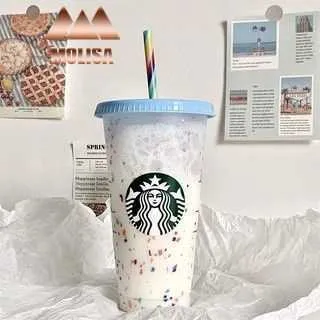 Starbucks تغيير لون النثار البلاستيكية القابلة لإعادة الاستخدام بهلوان البلاستيك مع غطاء وكأس القش الباردة، أوقية فلوريدا، هدية السنة الجديدة cup3r50